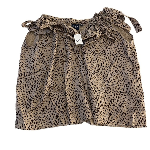 ✨NEW!✨GAP Women’s Geometric Tan Sleeveless Tie Shoulder Blouse - Medium - Picture 2 of 8